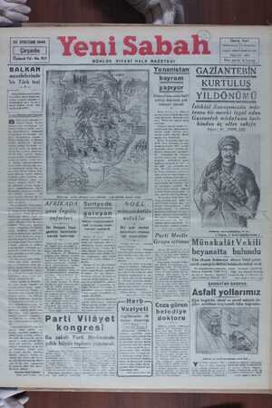 Yeni Sabah Gazetesi 25 Aralık 1940 kapağı