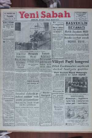 Yeni Sabah Gazetesi 26 Aralık 1940 kapağı