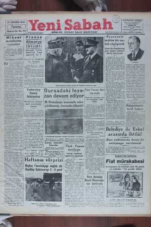 Yeni Sabah Gazetesi 30 Aralık 1940 kapağı
