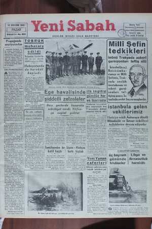 Yeni Sabah Gazetesi 12 Ocak 1941 kapağı