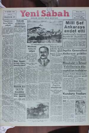 Yeni Sabah Gazetesi 14 Ocak 1941 kapağı