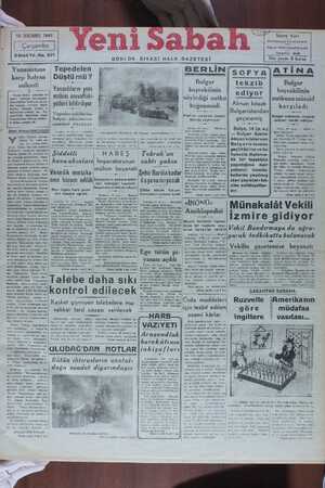 Yeni Sabah Gazetesi 15 Ocak 1941 kapağı