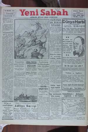 Yeni Sabah Gazetesi 18 Ocak 1941 kapağı