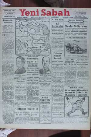 Yeni Sabah Gazetesi January 22, 1941 kapağı