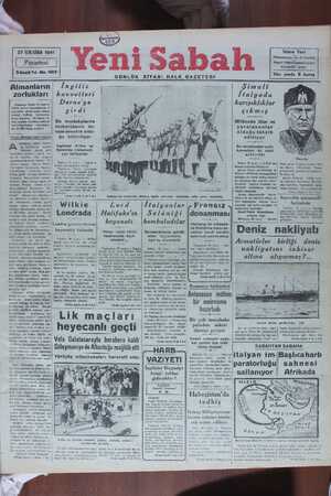 Yeni Sabah Gazetesi January 27, 1941 kapağı