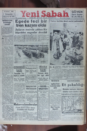 Yeni Sabah Gazetesi February 5, 1941 kapağı