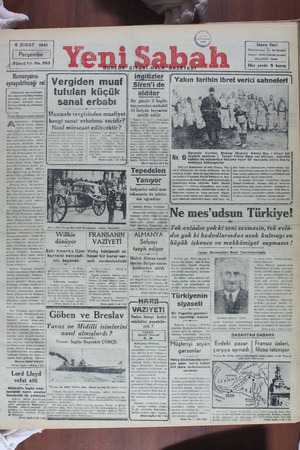 Yeni Sabah Gazetesi February 6, 1941 kapağı