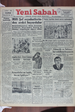 Yeni Sabah Gazetesi February 7, 1941 kapağı