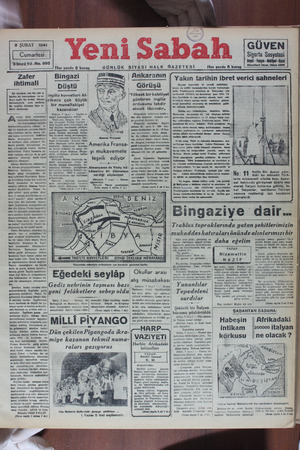 Yeni Sabah Gazetesi February 8, 1941 kapağı