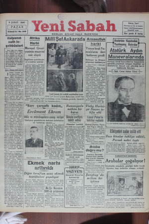 Yeni Sabah Gazetesi February 9, 1941 kapağı