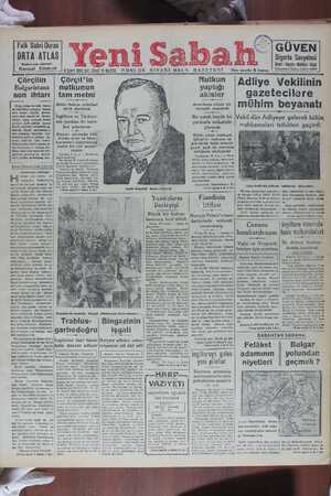 Yeni Sabah Gazetesi February 11, 1941 kapağı