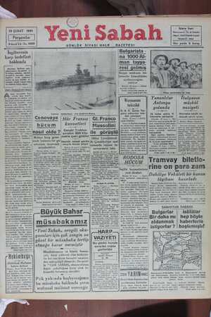 Yeni Sabah Gazetesi February 13, 1941 kapağı