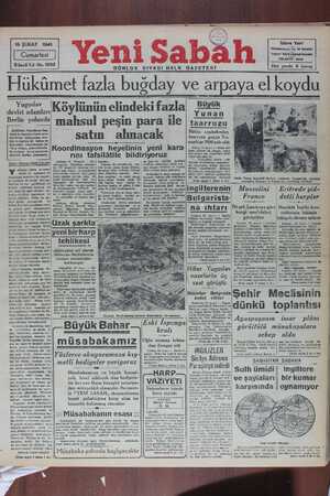 Yeni Sabah Gazetesi February 15, 1941 kapağı