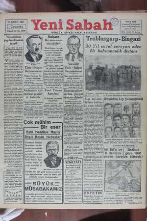 Yeni Sabah Gazetesi February 19, 1941 kapağı