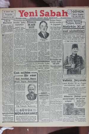 Yeni Sabah Gazetesi February 20, 1941 kapağı