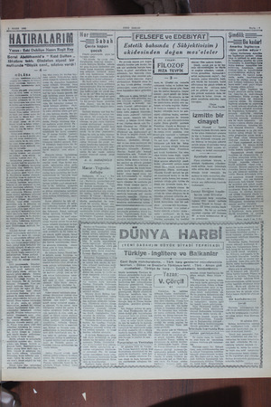    | | 1 O MART 1961 HATIRALARIN Yazan : Eski Dahiliye Nazırı Reşit Rey eee ——— e Z Sorel Abdülhamid' ; lâkabını taktı....