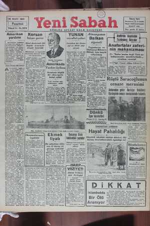 Yeni Sabah Gazetesi March 10, 1941 kapağı