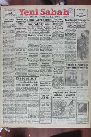 Yeni Sabah Gazetesi March 11, 1941 kapağı