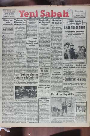 Yeni Sabah Gazetesi March 16, 1941 kapağı