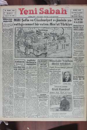 Yeni Sabah Gazetesi March 18, 1941 kapağı