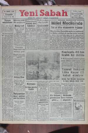 Yeni Sabah Gazetesi March 19, 1941 kapağı