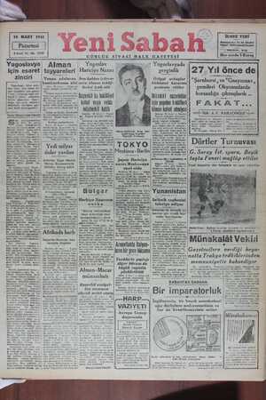 Yeni Sabah Gazetesi March 24, 1941 kapağı