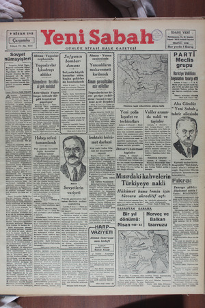 Yeni Sabah Gazetesi April 9, 1941 kapağı