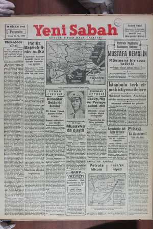 Yeni Sabah Gazetesi April 10, 1941 kapağı