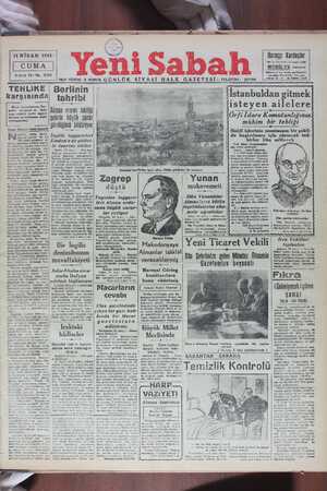 Yeni Sabah Gazetesi April 11, 1941 kapağı