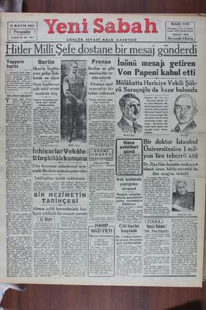    Sakaam n aüi eee 15 15 MAYIS 1941 | Perşembe ’ 4 üncü Yıl - No. 108 Hitler 7 Milk Tayyare harbi v yeryi Almanlar İngiliz
