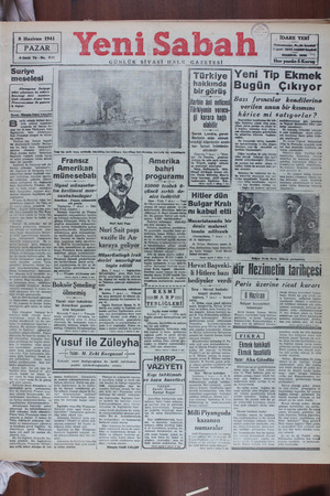    8 Haziran 1941 [ PAZAR 4üncü Ysl - No. (li Suriye — meselesi Almanganın Suriyeye esker çıkarması ba mütare- kenamegi ihlâl