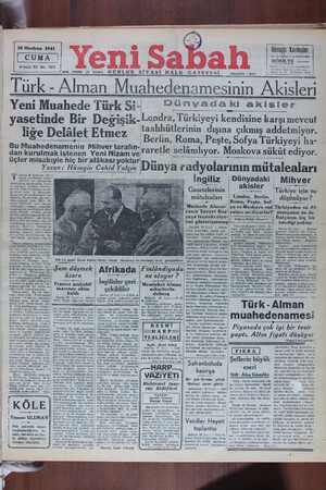    n | | 20 Haziran 1941 CUMA 4 üncü Yıl - No. 123 Yeni Sa GÜNLUK SİYASİ HALK Türk - Alman Muahedenam Yeni Muahede Türk Si-