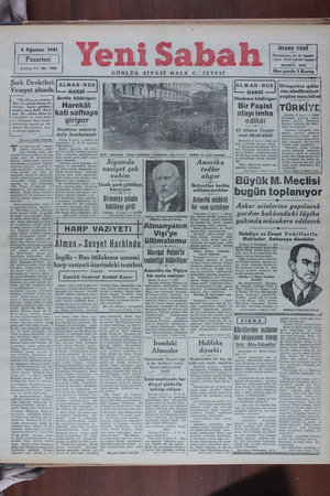    4 Ağustos 194 1 4 üncü Yıl - No. 168 Şark Devletleri) Vesayet altında “The Times,,(in makalesi kat'i bir izahata-ihtiyaç