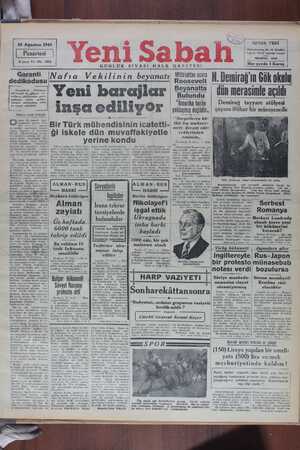    18 Ağustos 1941 4 üncü Yıl - No. 182 Garanti dedikodusu Souyetlerin Türkiyeye " tek taraflı bir. güranti ver- melerini...