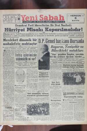    PAZAR ti OCAK 'Tel adresi: «YENİ 'Telefon: 2071 ABONE BE Türkiye 1948 — İİsenelik 2800 Er. Onuncu Yıl |f aylık 1500 » No.