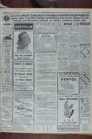    18 ŞUBAT 1949 YENİ SABAH SAYFA: 3 B eorsa Gh 12, fiatları 17,88.60, — £tockholm | 1124.05. Yüzde 6 Kalkınma 3- 95.50 —...