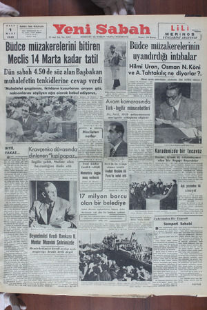    SALEF | Sahibi: Safa Kılıçtoğlu MART Tel adresi: «YENİ SABAH» 1STANBUL 1949 Büdce müzakerelerini bitiren Meclis 14 Marta