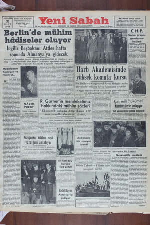    ÇARŞAMBA). Sahibi: 2 MART 1949 Ti Berlin'de mühim hâdiseler oluyor İngiliz Başbakanı Attlee hafta sonunda Almanya'ya...