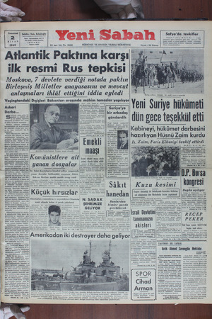    B eee ) Cumartesi | gahibir 2 NİSAN 1949 İdaro : Atlantik Paktına karşı ” ilk resmi Rus tepkisi |" Nuruosmaniyo Not 17 Tel