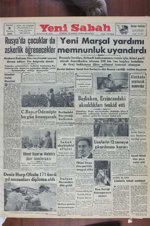 Yeni Sabah Gazetesi 3 Eylül 1949 kapağı