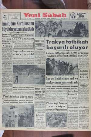 Yeni Sabah Gazetesi 10 Eylül 1949 kapağı