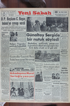 Yeni Sabah Gazetesi 2 Ekim 1949 kapağı