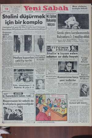 Yeni Sabah Gazetesi 19 Şubat 1950 kapağı