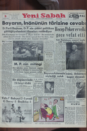 Yeni Sabah Gazetesi 3 Nisan 1950 kapağı