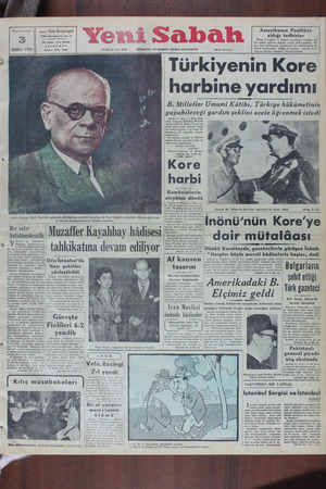 Yeni Sabah Gazetesi 3 Temmuz 1950 kapağı