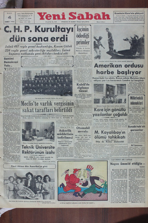 Yeni Sabah Gazetesi 4 Temmuz 1950 kapağı