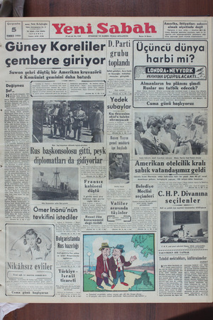 Yeni Sabah Gazetesi 5 Temmuz 1950 kapağı