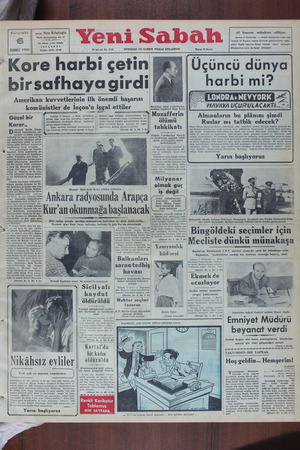 Yeni Sabah Gazetesi 6 Temmuz 1950 kapağı