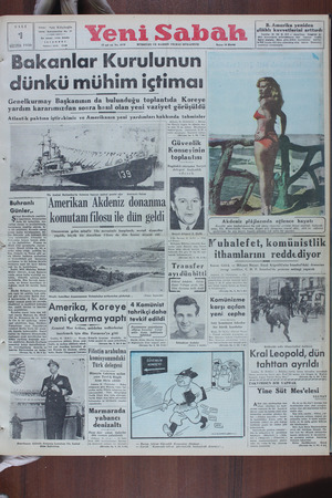 Yeni Sabah Gazetesi 1 Ağustos 1950 kapağı