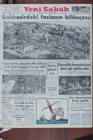 Yeni Sabah Gazetesi 5 Ağustos 1950 kapağı
